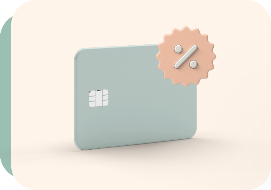 Credit card with a percentage badge