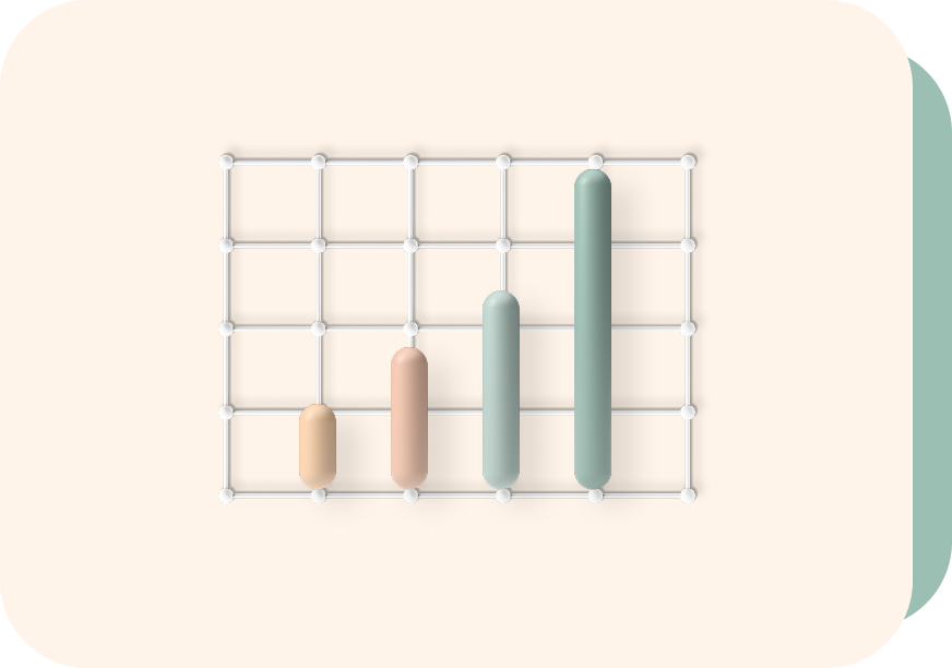 Bar chart with four rounded bars on a grid